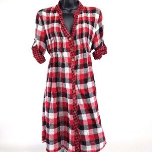 Plaid & Checks Shirt Dress Sleeve Tabs Metallic